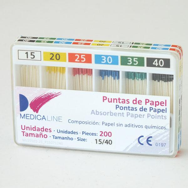 puntas para endodoncia MEDICALINE, puntas papel pta.color 200u.